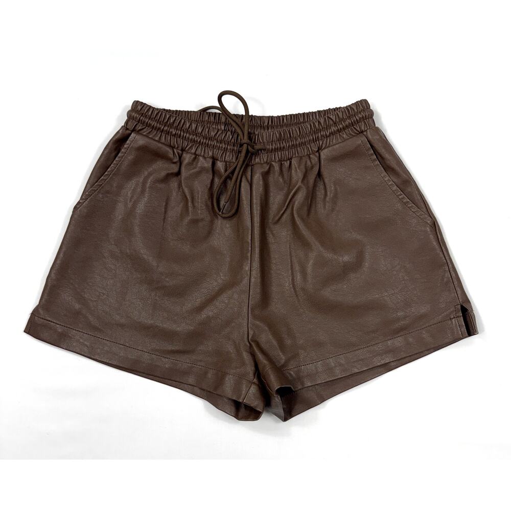 Garota Drawstring Elastic Waist Faux Leather Brown Shorts w/pockets Sz S